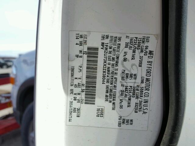 1FMZU73KX3ZB38044 - 2003 FORD EXPLORER X WHITE photo 10