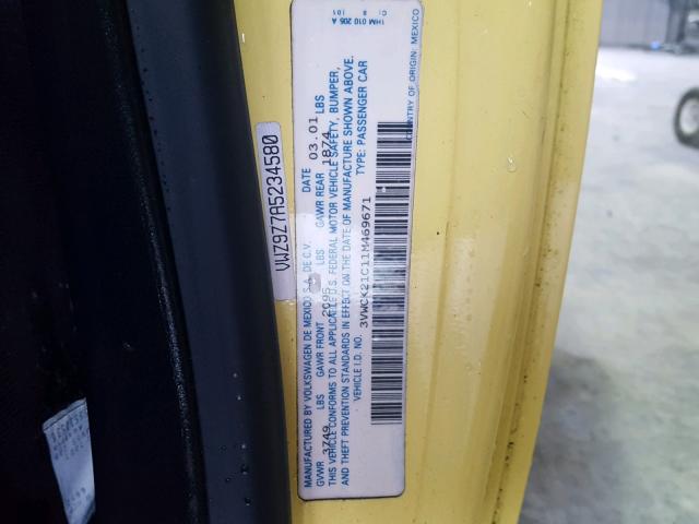 3VWCK21C11M469671 - 2001 VOLKSWAGEN NEW BEETLE 黄色 照片 10