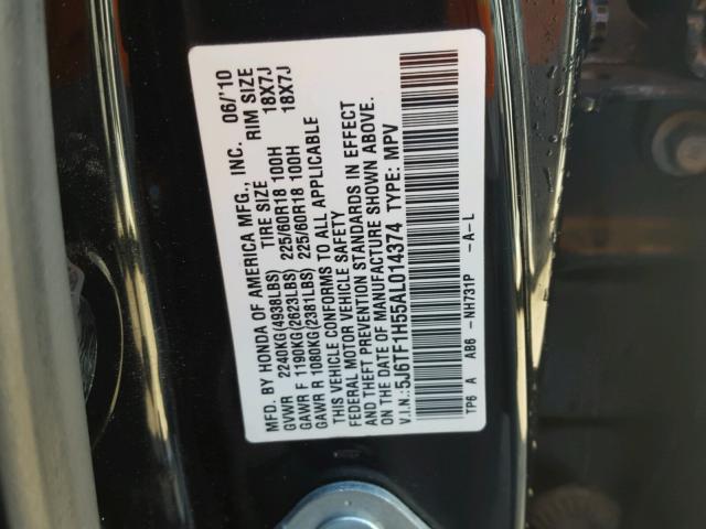 5J6TF1H55AL014374 - 2010 HONDA ACCORD CRO BLACK photo 10