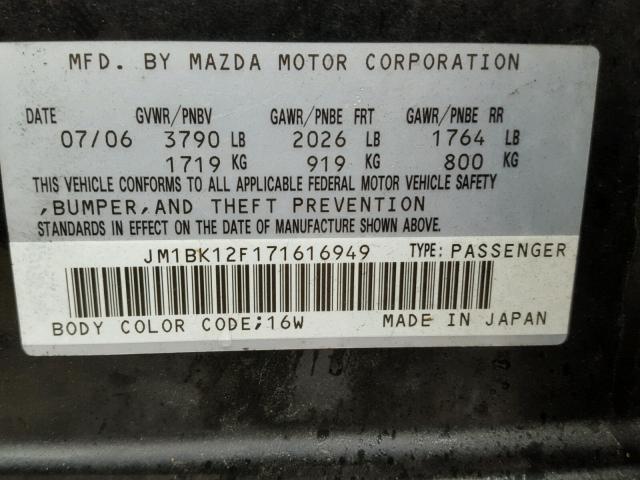 JM1BK12F171616949 - 2007 MAZDA 3 I BLACK photo 10