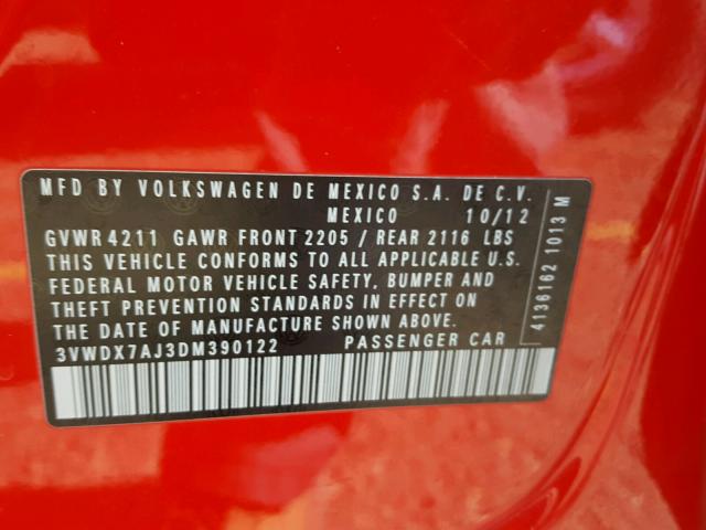 3VWDX7AJ3DM390122 - 2013 VOLKSWAGEN JETTA SE RED photo 10