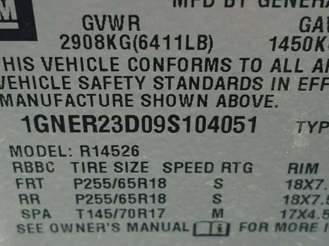 1GNER23D09S104051 - 2009 CHEVROLET TRAVERSE L SILVER photo 10