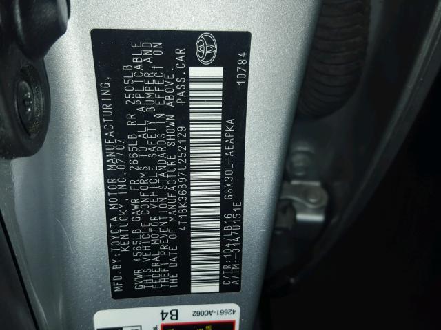 4T1BK36B97U252129 - 2007 TOYOTA AVALON XL SILVER photo 10