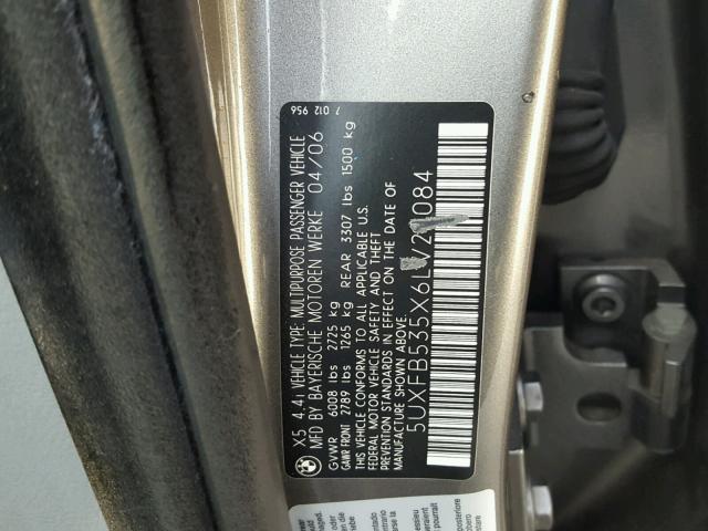 5UXFB535X6LV26084 - 2006 BMW X5 4.4I CHARCOAL photo 10