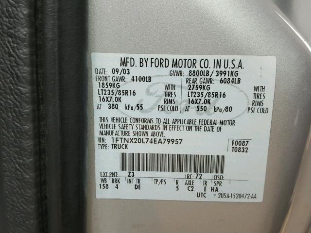 1FTNX20L74EA79957 - 2004 FORD F250 SUPER SILVER photo 10