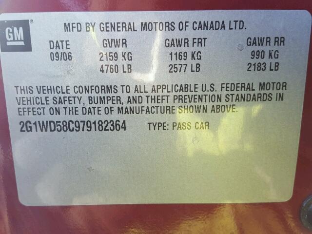2G1WD58C979182364 - 2007 CHEVROLET IMPALA SUP 红色 照片 10