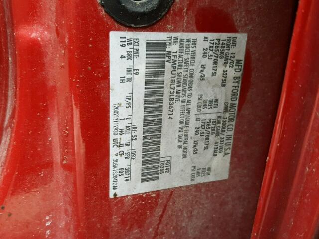 1FMPU18L73LB36714 - 2003 FORD EXPEDITION RED photo 10