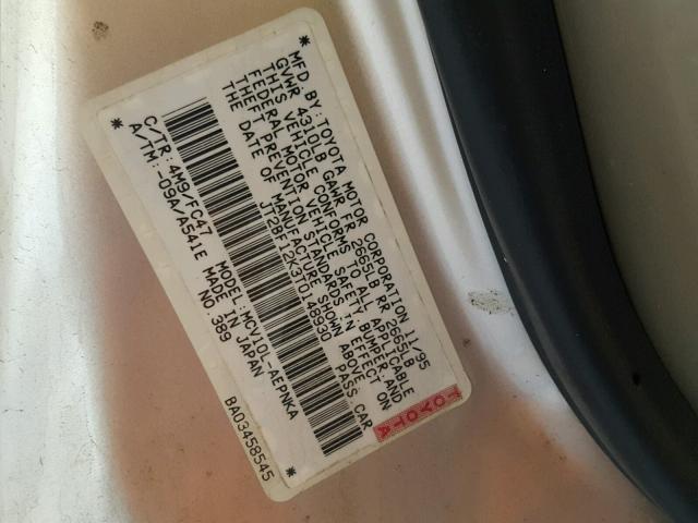 JT2BF12K3T0148930 - 1996 TOYOTA CAMRY LE ვერცხლისფერი ფოტო 10