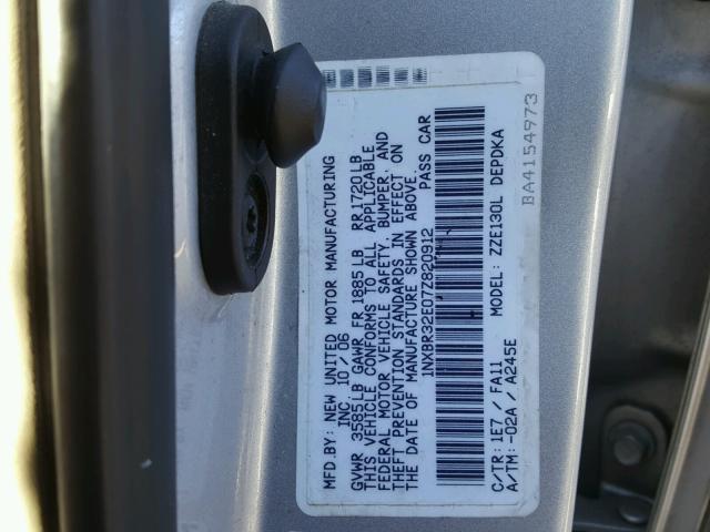 1NXBR32E07Z820912 - 2007 TOYOTA COROLLA CE SILVER photo 10