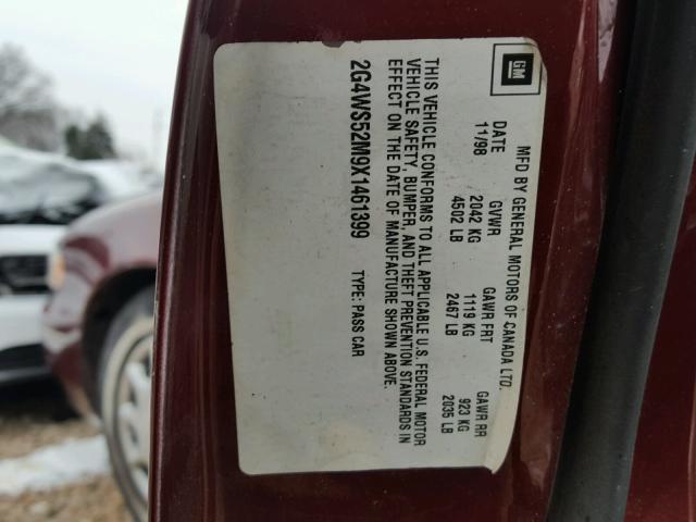 2G4WS52M9X1461399 - 1999 BUICK CENTURY CU MAROON photo 10