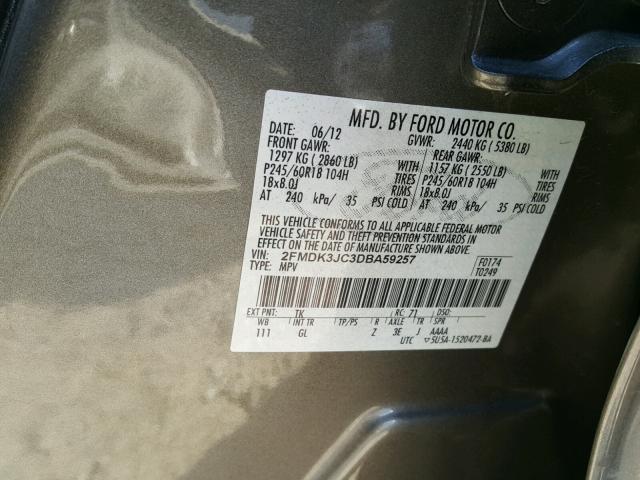 2FMDK3JC3DBA59257 - 2013 FORD EDGE SEL BROWN photo 10