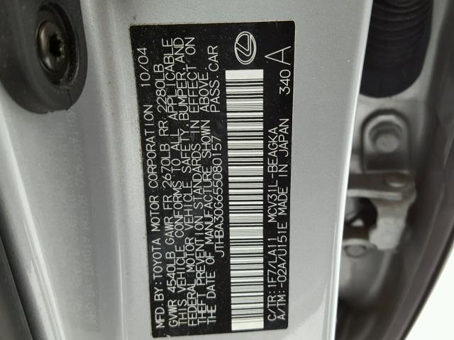 JTHBA30G655080157 - 2005 LEXUS ES 330 SILVER photo 10