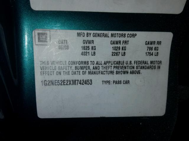 1G2NE52E2XM742453 - 1999 PONTIAC GRAND AM S Yaşıl foto 10