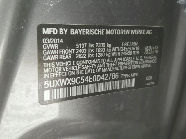 5UXWX9C54E0D42786 - 2014 BMW X3 XDRIVE2 GRAY photo 10