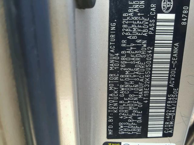 4T1BE32K65U500542 - 2005 TOYOTA CAMRY LE SILVER photo 10