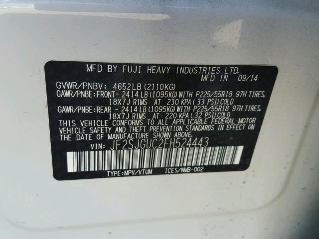 JF2SJGUC2FH524443 - 2015 SUBARU FORESTER 2 WHITE photo 10