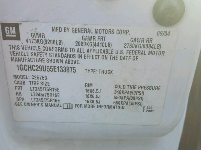 1GCHC29U55E133875 - 2005 CHEVROLET SILVERADO WHITE photo 10