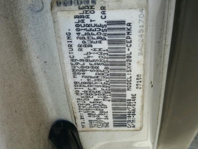 4T1BG22KXVU085231 - 1997 TOYOTA CAMRY CE WHITE photo 10