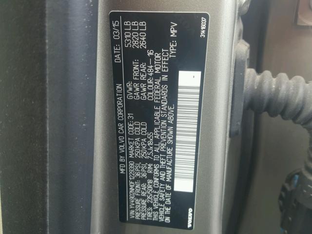 YV4902NM0F1229390 - 2015 VOLVO XC70 T6 SILVER photo 10