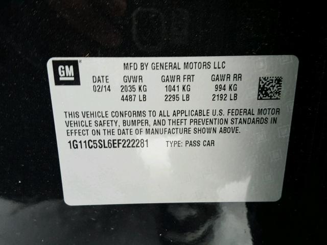 1G11C5SL6EF222281 - 2014 CHEVROLET MALIBU 1LT Սև լուսանկար 10