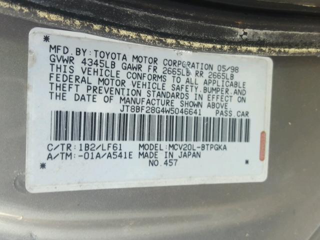 JT8BF28G4W5046641 - 2001 LEXUS RX 300 GRAY photo 10