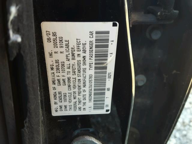 1HGCM66547A105783 - 2007 HONDA ACCORD EX BLACK photo 10