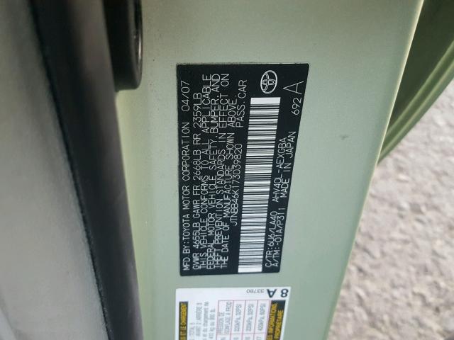 JTNBB46K173039820 - 2007 TOYOTA CAMRY NEW GREEN photo 10