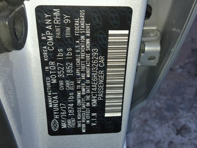 KMHCT4AE6HU326293 - 2017 HYUNDAI ACCENT SE SILVER photo 10