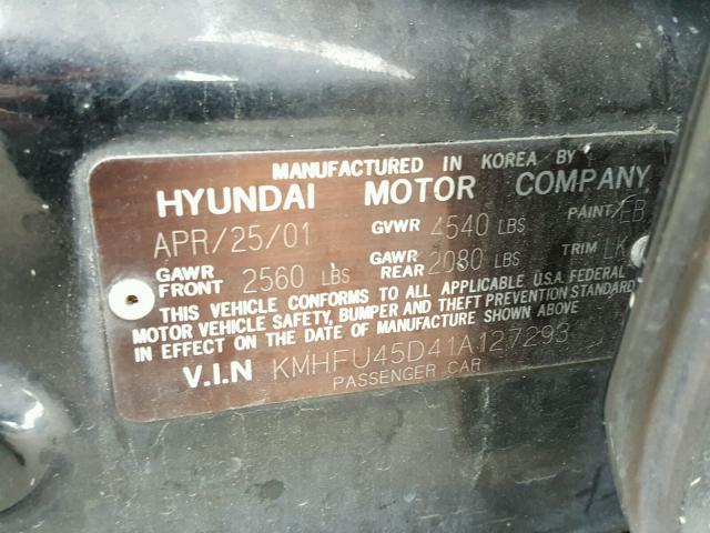 KMHFU45D41A127293 - 2001 HYUNDAI XG 300 BLACK photo 10