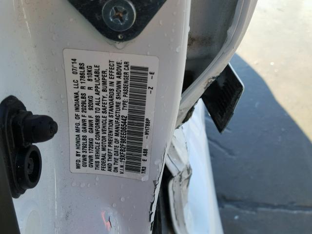 19XFB2F98EE065442 - 2014 HONDA CIVIC EXL WHITE photo 10