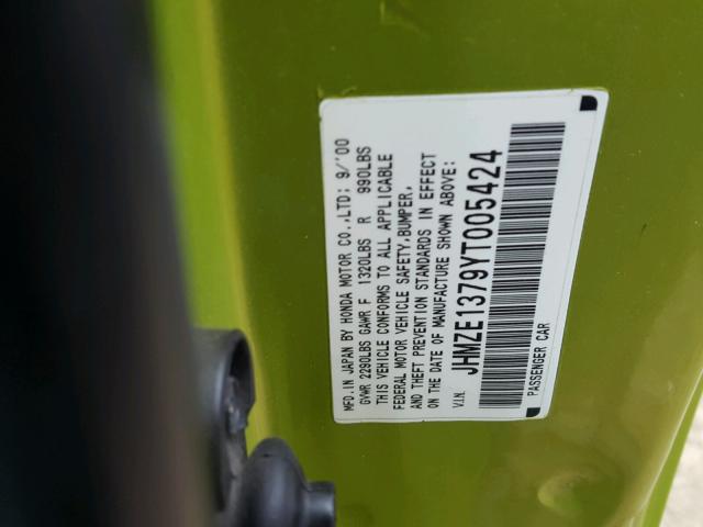 JHMZE1379YT005424 - 2000 HONDA INSIGHT GREEN photo 10