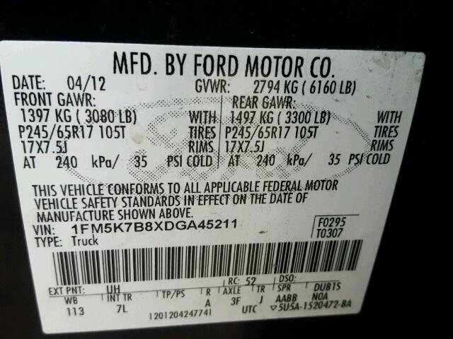 1FM5K7B8XDGA45211 - 2013 FORD EXPLORER BLACK photo 10