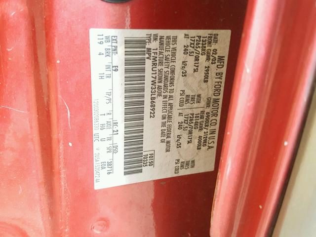 1FMRU17W33LB68922 - 2003 FORD EXPEDITION RED photo 10