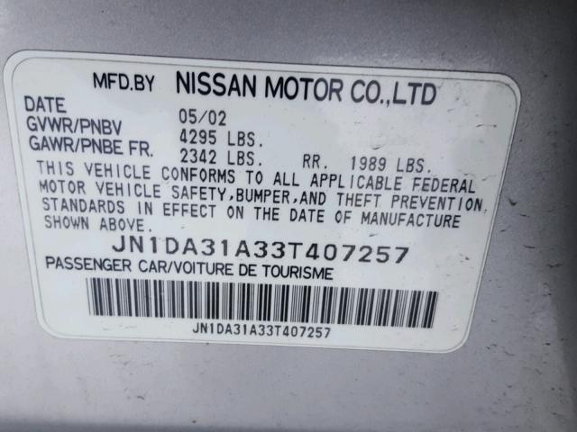 JN1DA31A33T407257 - 2003 NISSAN MAXIMA GLE SILVER photo 10