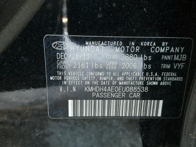 KMHDH4AE0EU088538 - 2014 HYUNDAI ELANTRA SE BLACK photo 10