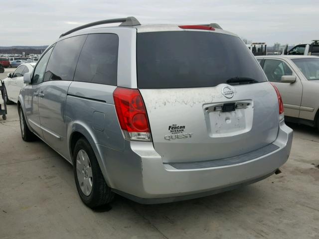 5N1BV28U35N105764 - 2005 NISSAN QUEST S SILVER photo 3