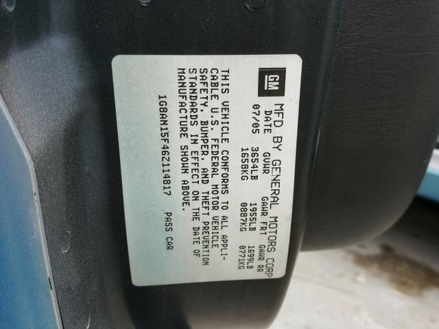 1G8AN15F46Z114817 - 2006 SATURN ION LEVEL BLUE photo 10