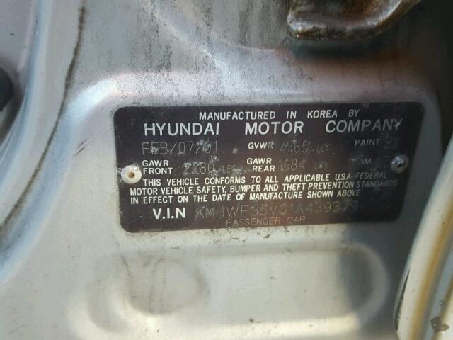 KMHWF35V01A439379 - 2001 HYUNDAI SONATA SILVER photo 10