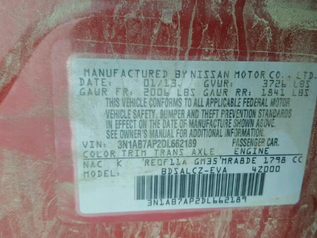 3N1AB7AP2DL662189 - 2013 NISSAN SENTRA S RED photo 10