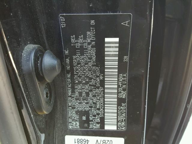 5TDZK23C68S154787 - 2008 TOYOTA SIENNA LE BLACK photo 10