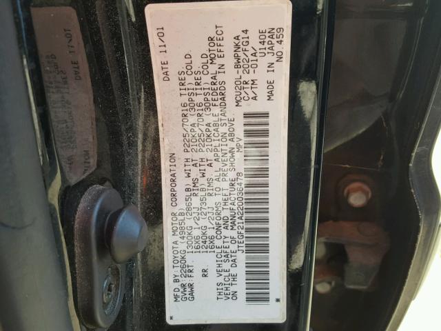 JTEGF21A220036478 - 2002 TOYOTA HIGHLANDER BLACK photo 10