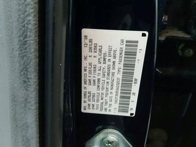 1HGCP36859A032037 - 2009 HONDA ACCORD EXL BLUE photo 10