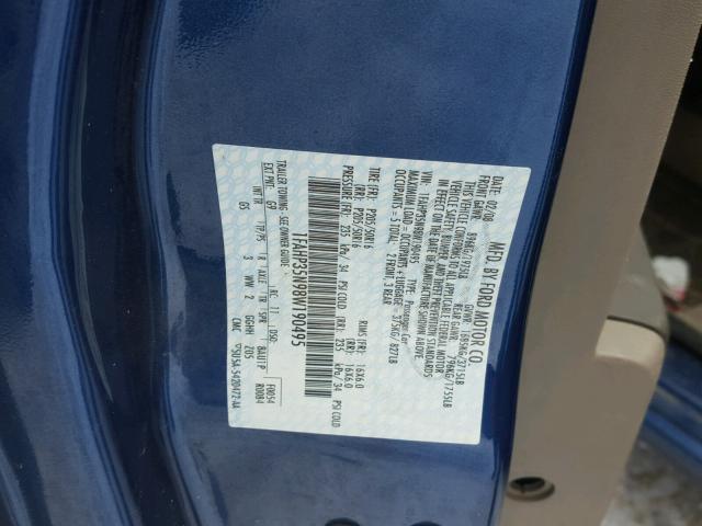 1FAHP35N98W190495 - 2008 FORD FOCUS SE BLUE photo 10