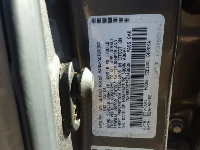 1NXBR32E75Z349838 - 2005 TOYOTA COROLLA CE GRAY photo 10