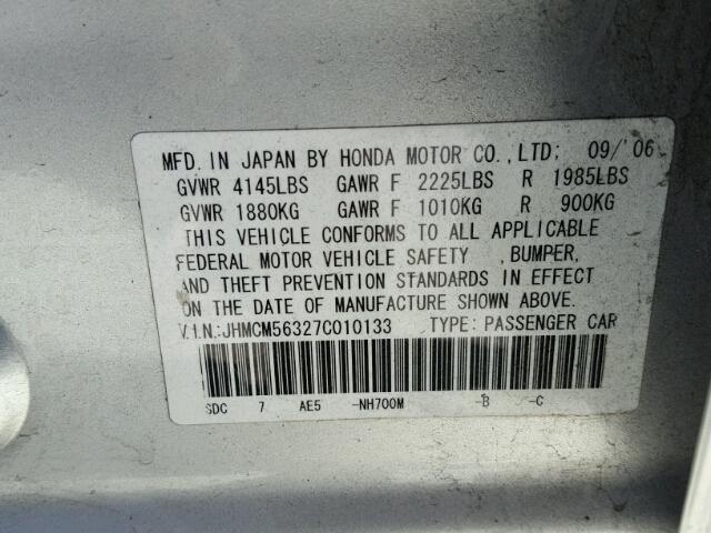 JHMCM56327C010133 - 2007 HONDA ACCORD SE SILVER photo 10