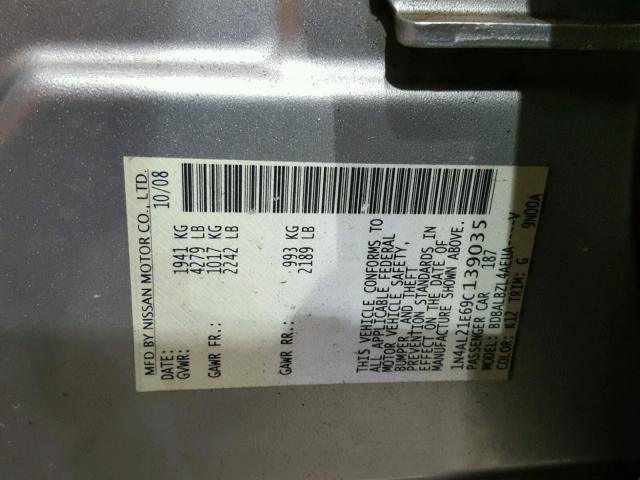 1N4AL21E69C139035 - 2009 NISSAN ALTIMA 2.5 SILVER photo 10