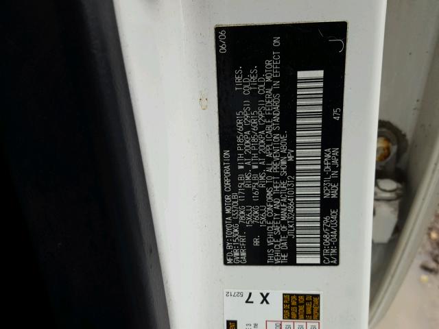 JTLKT324864101312 - 2006 TOYOTA SCION XB თეთრი ფოტო 10