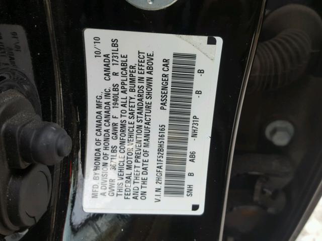 2HGFA1F52BH516165 - 2011 HONDA CIVIC LX BLACK photo 10