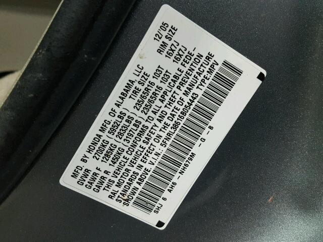 5FNRL38616B054443 - 2006 HONDA ODYSSEY EX GRAY photo 10