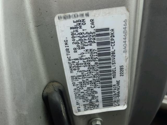 4T1BG22K91U075137 - 2001 TOYOTA CAMRY CE SILVER photo 10